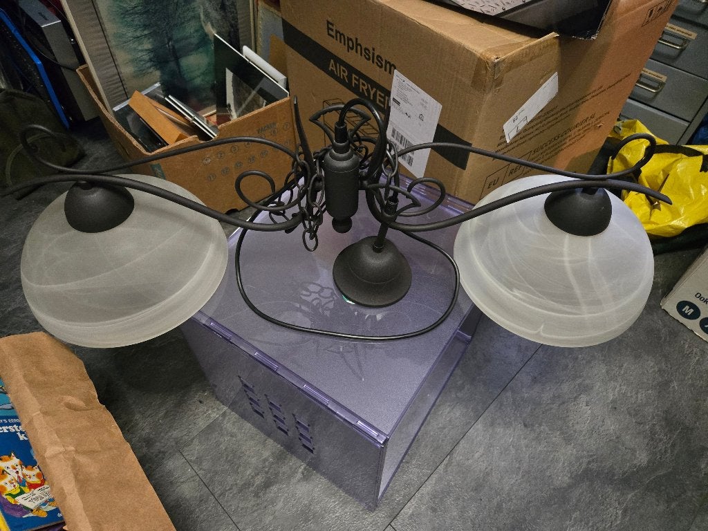 Vintage hanglamp met 2 glazen kappen, Ophalen, Gebruikt, Glas, Vintage