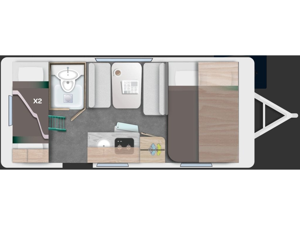 Caravelair Alba Family 466 EX HUUR JAAR 2026 VOORTENT, MOVER, Standaardzit, Dwarsbed, 5 tot 6 meter, Tot en met 6