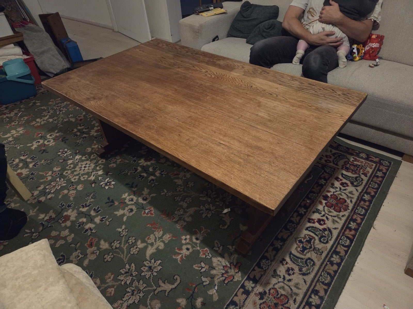 Robuuste eikenhouten salontafel, Huis en Inrichting, Tafels | Salontafels, Ophalen, Gebruikt, Eikenhout, 50 tot 100 cm