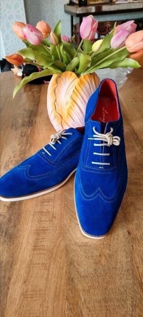 NWST maat 14 = 49 LIVINGSTONE kobalt blauw suede herenschoen, Blauw, Zo goed als nieuw, Veterschoenen, Livingstone