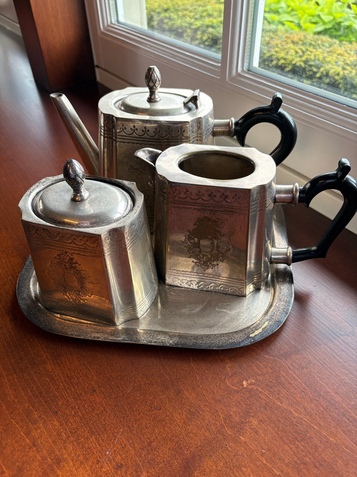 Oud Engels Theeservies met Dienblad, Verzilverd, Ophalen of Verzenden