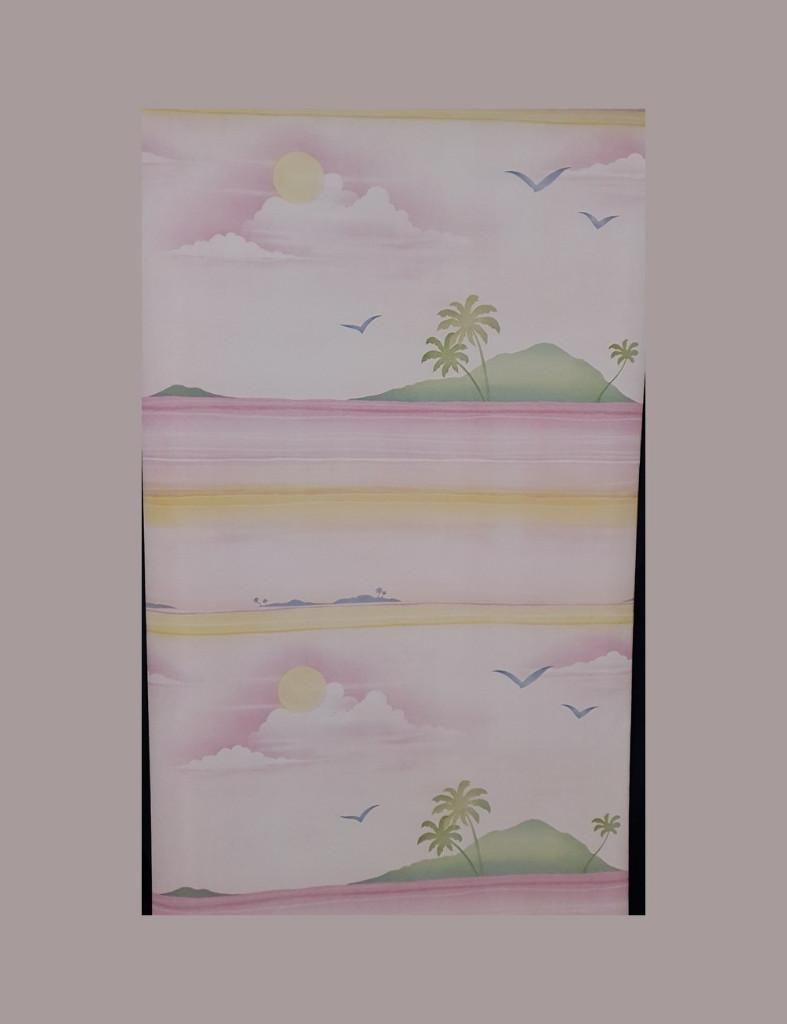 4711 Tropisch pastel strandbehang me t palmbomen 80s swiet, Ophalen of Verzenden, 50 tot 75 m², Roze