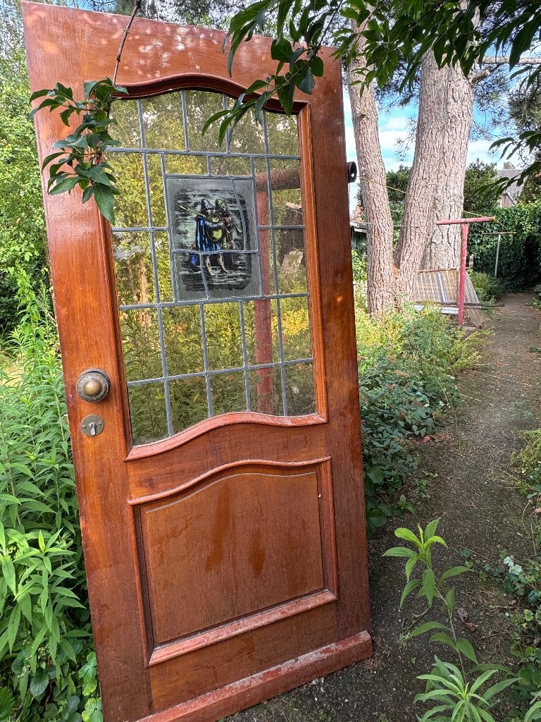 Voordeur hout glas in lood, Doe-het-zelf en Verbouw, Deuren en Horren, Ophalen, Gebruikt, 80 tot 100 cm, Buitendeur