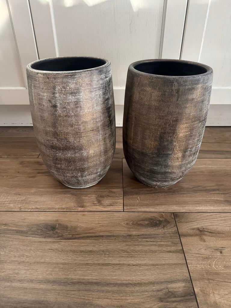 2 Intratuin potten goud/zwart, Ophalen, Overige materialen, Gebruikt, Overige kleuren