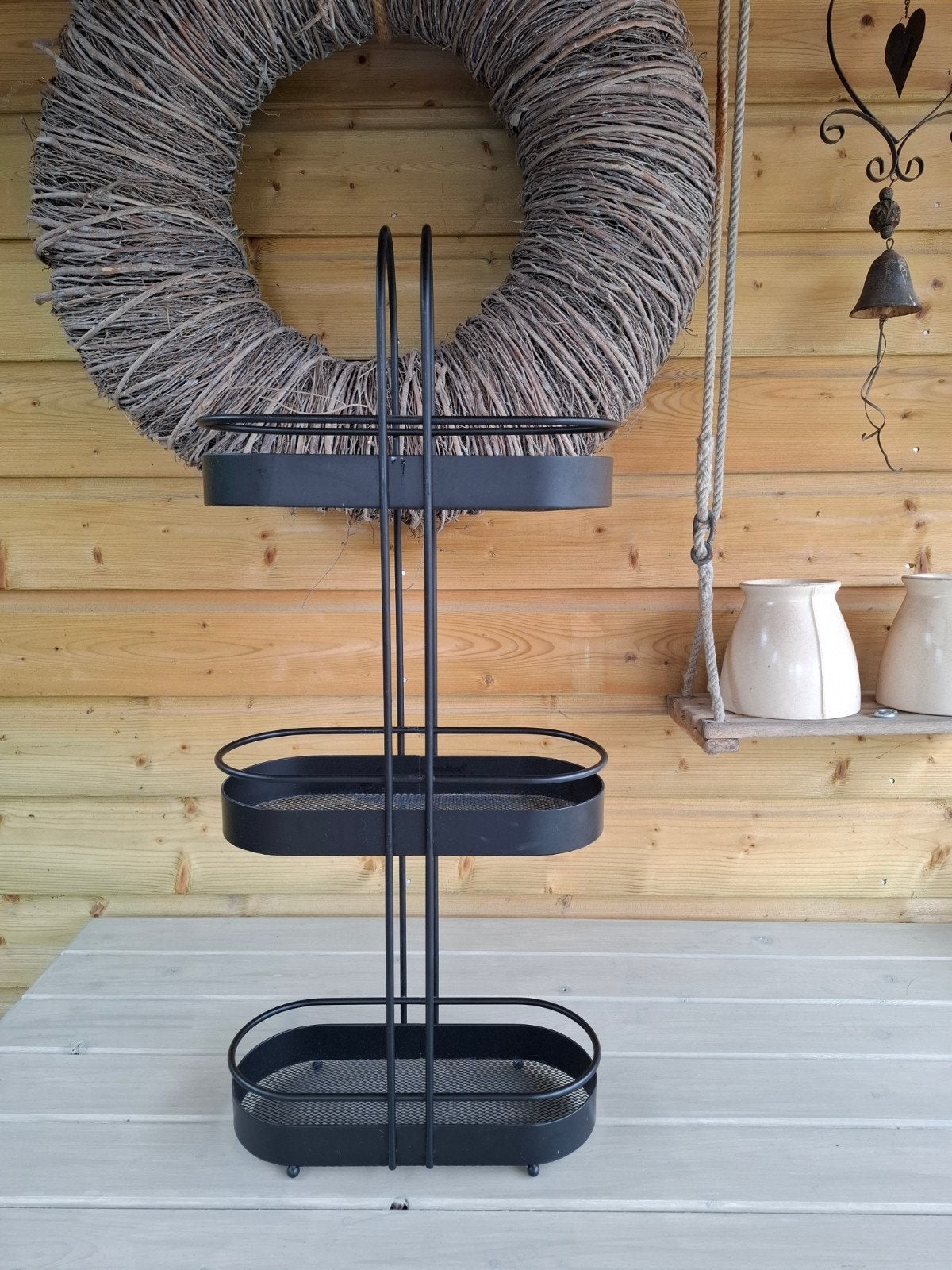 Zwart metalen etagere, Huis en Inrichting, Woonaccessoires | Etagères, Ophalen, Etagère, Gebruikt, Metaal