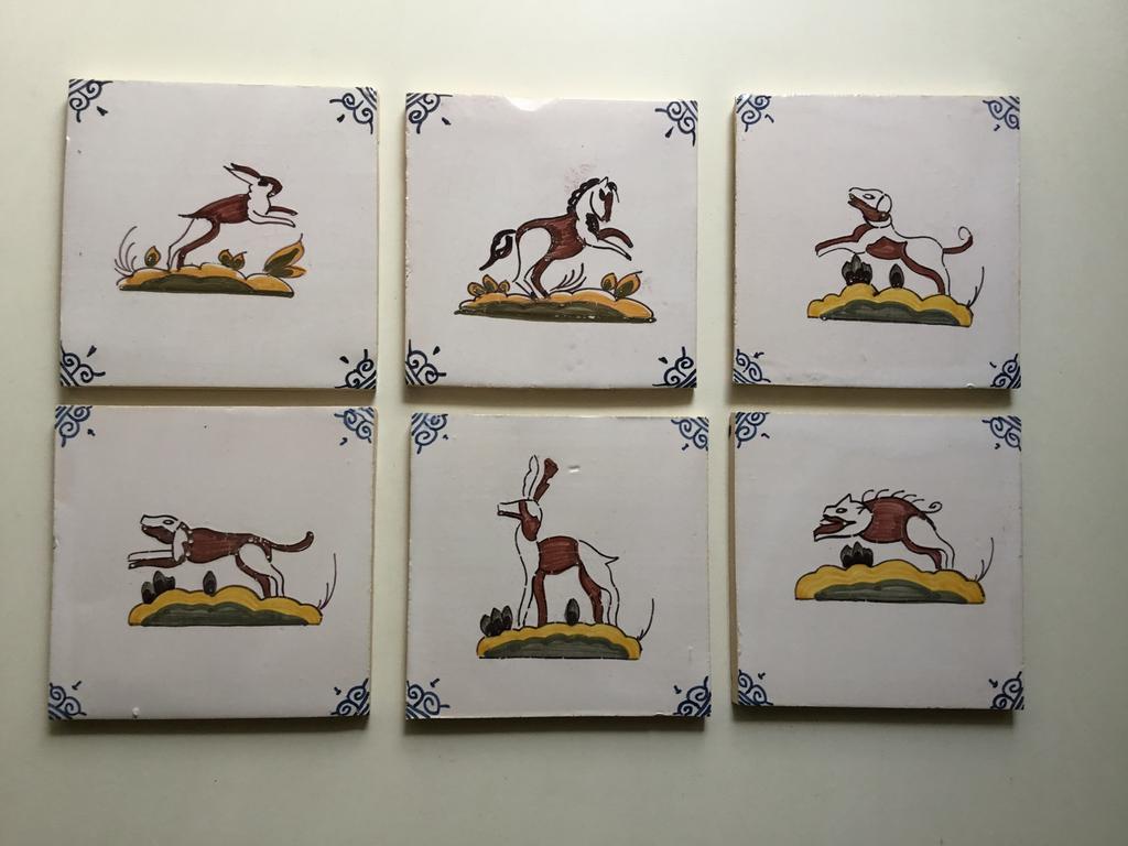 6 Antieke Jacht Tegels ( in Hilversum ), Antiek en Kunst, Antiek | Wandborden en Tegels, Ophalen of Verzenden