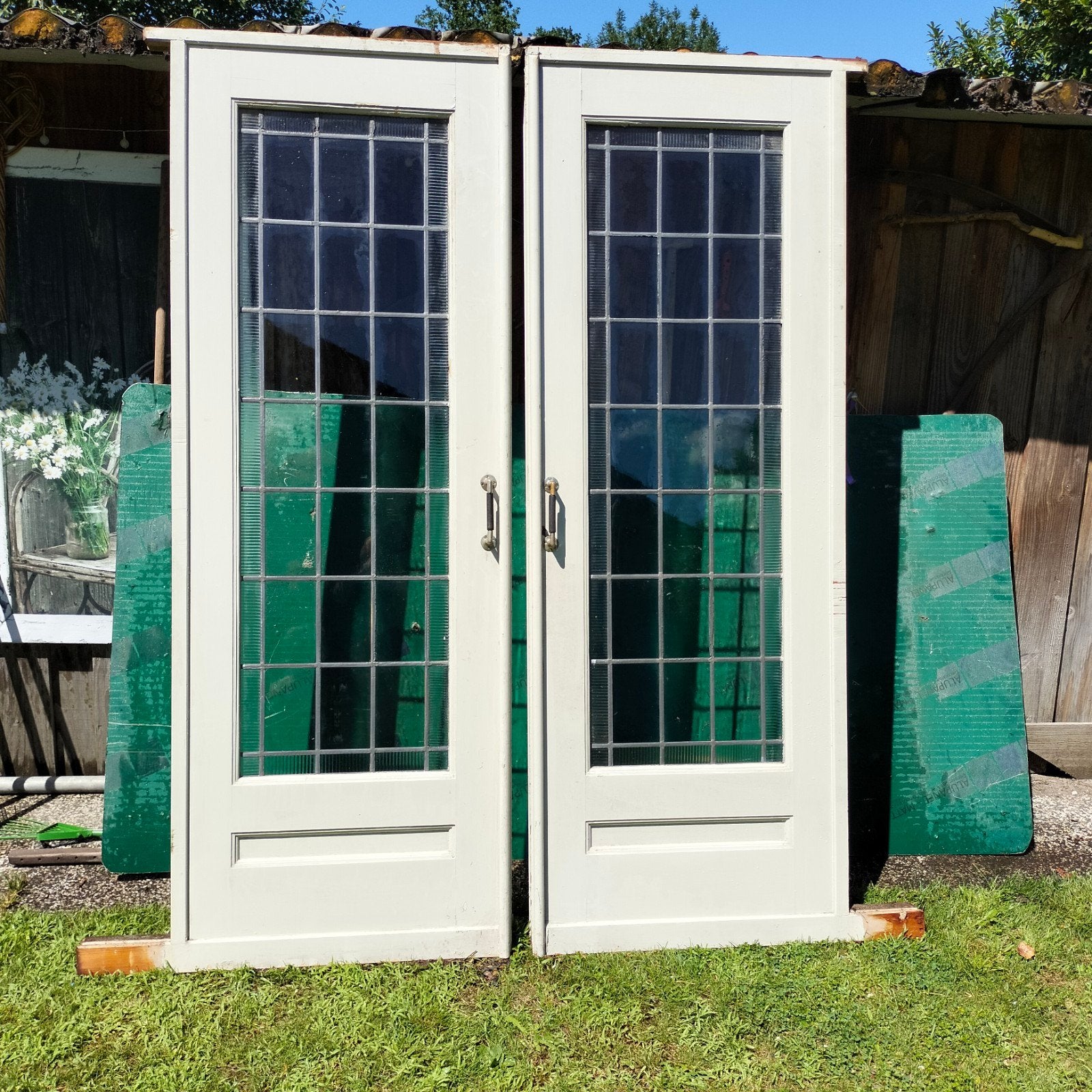 Glas in lood schuifdeuren en suite, Ophalen, Glas, Binnendeur, 200 tot 215 cm