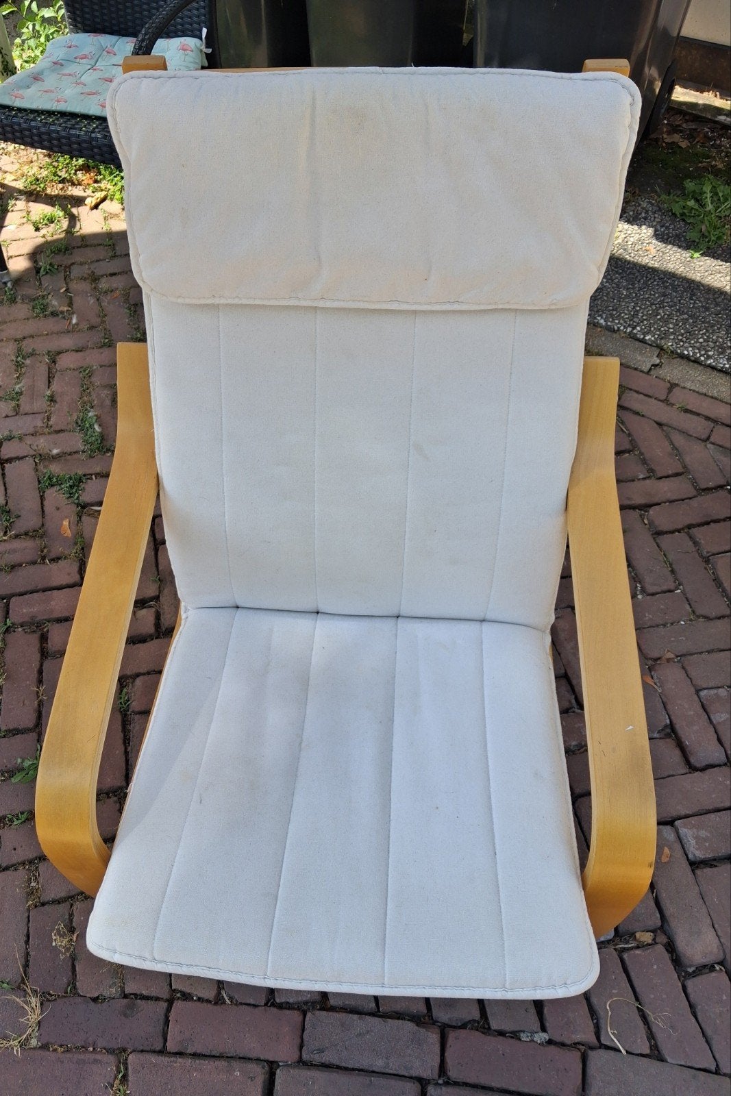 Ikea fauteuil wit/hout, Huis en Inrichting, Fauteuils, Ophalen, Gebruikt, Minder dan 75 cm, 50 tot 75 cm