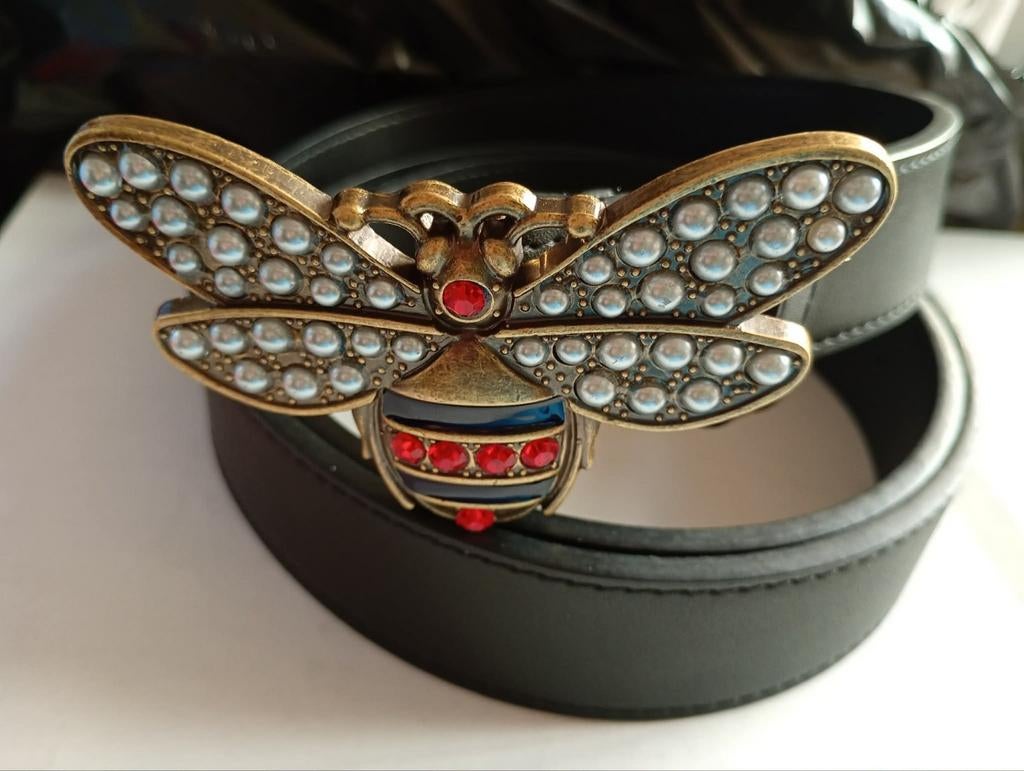 Zwarte gucci riem met opvallende bijen gesp, Nieuw, Heupriem, Ophalen of Verzenden, Onbekend