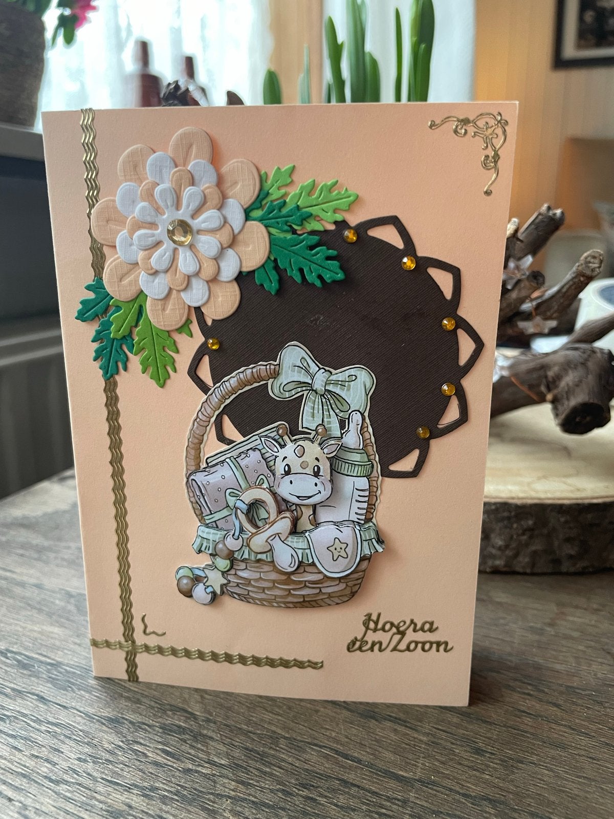 Handgemaakte geboortekaart jongen - Hoera een zoon, Hobby en Vrije tijd, Verzenden, Nieuw, Kind, Blanco kaart of Basiskaart