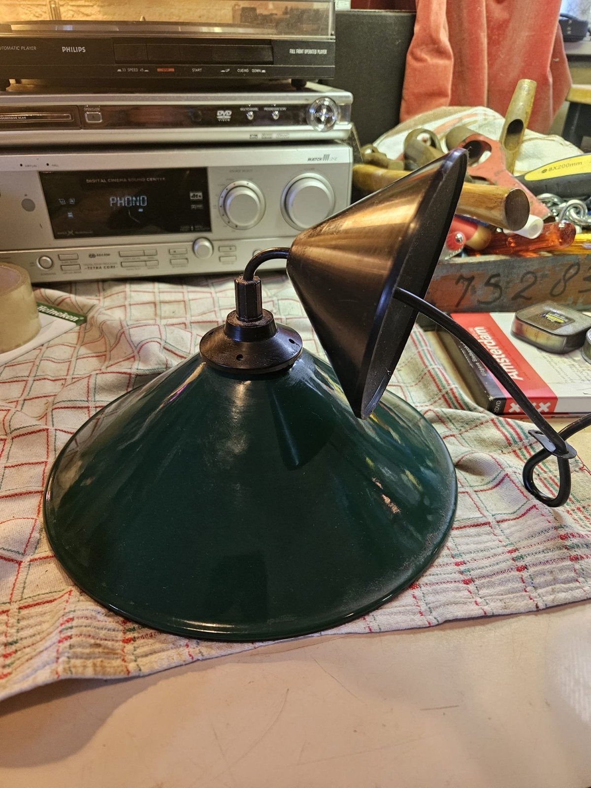 Vintage Groen Emaille Lampje - Ø 25 cm, Ophalen of Verzenden