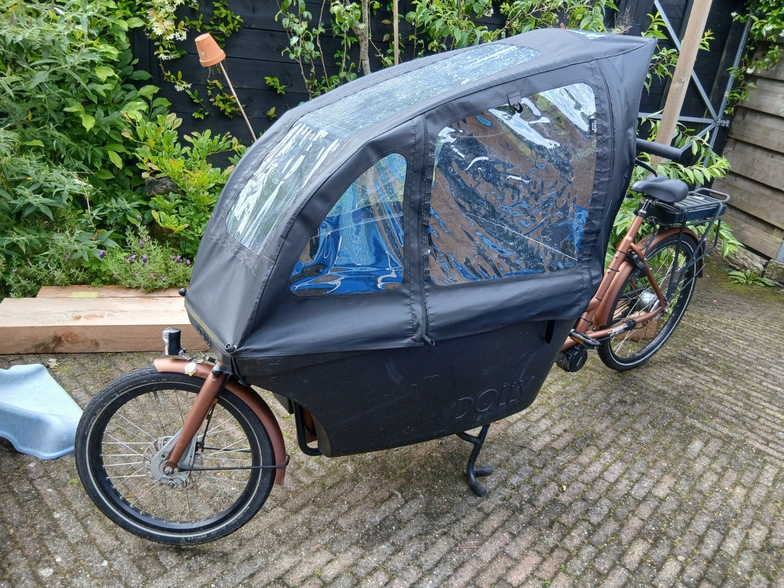 Dolly elektrische bakfiets met regenhuif, Ophalen, Gebruikt, Velgrem, Huif