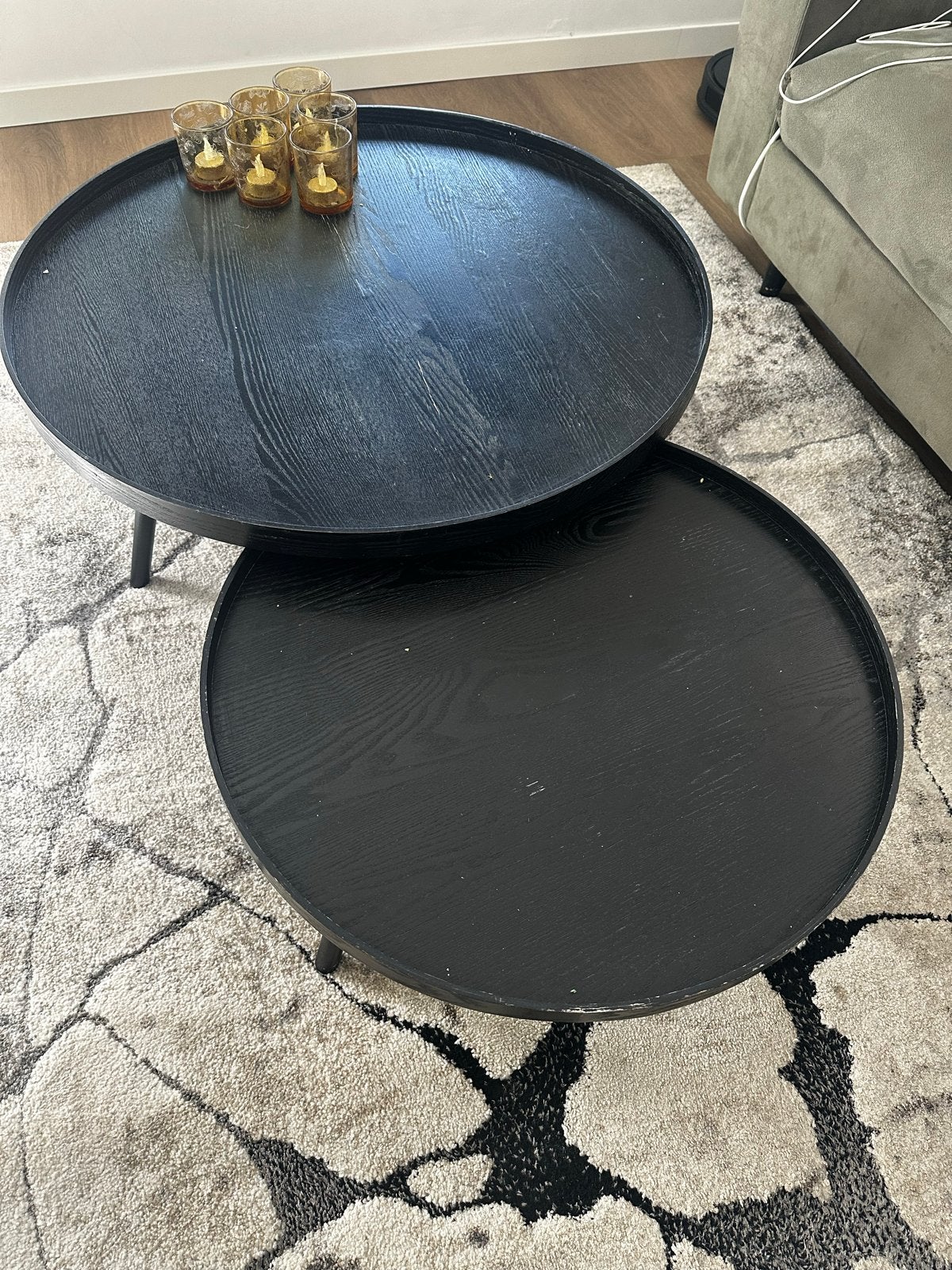 WOOOD Bijzettafels (2 stuks) - Zwart, Ophalen, Minder dan 45 cm, Gebruikt, Rond