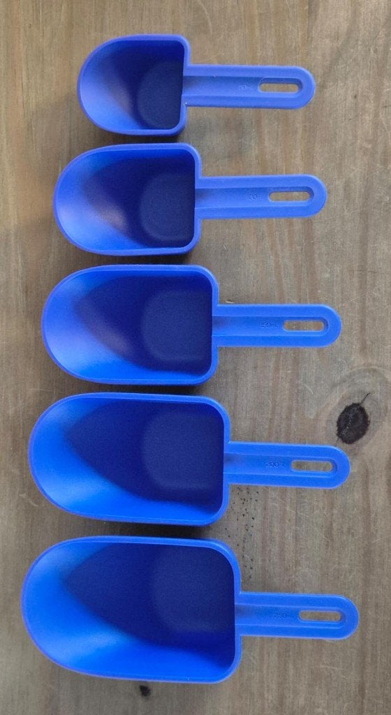 Tupperware Maatschepjes 50-100-150-200-250ML Blauw NIEUW, Ophalen of Verzenden, Nieuw, Blauw, Overige typen