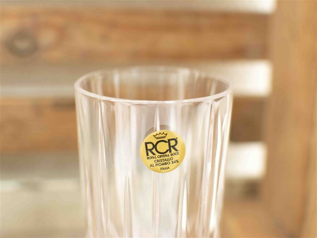3 Cristal RCR longdrink glazen 38753, Gebruikt, Ophalen of Verzenden, Bord(en), Overige stijlen