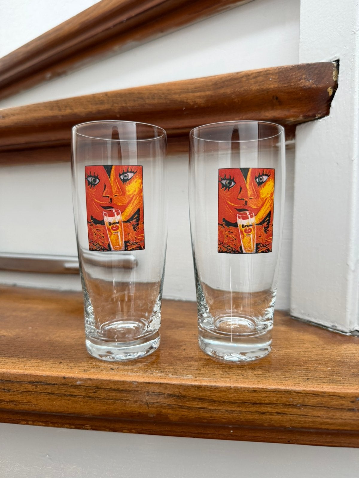 2x Brand bier glas met opdruk, Ophalen of Verzenden, Zo goed als nieuw, Glas of Glazen, Brand