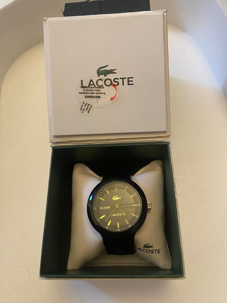 Lacoste Heren Polshorloge - Zwart, Sieraden, Tassen en Uiterlijk, Horloges | Heren, Verzenden, Zo goed als nieuw, Kunststof, Polshorloge