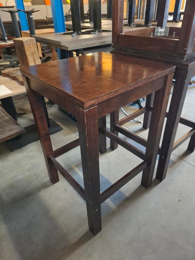 DIVERSE cafe statafels bruin hout 70x70cm + (bar)krukken, Ophalen, Zo goed als nieuw
