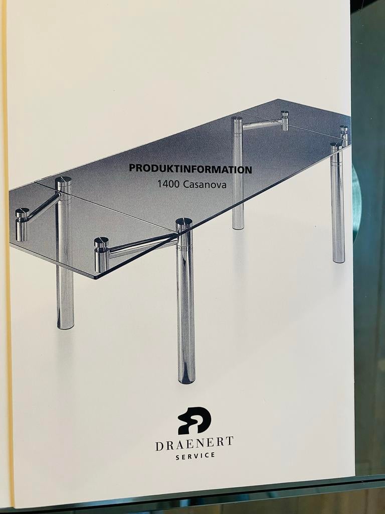 Draenert Casanova glazen design eettafel met verlengstuk, Huis en Inrichting, Tafels | Eettafels, Ophalen, Gebruikt, 100 tot 150 cm
