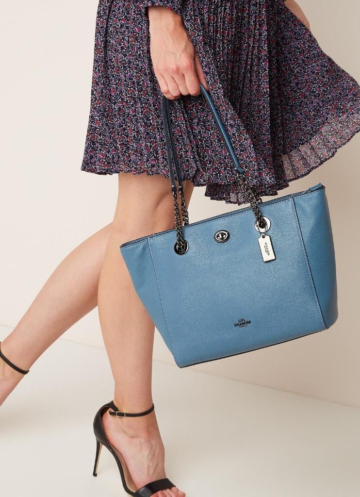 Coach Edie 27 schoudertas tas van leer Blauw 23x36x13 cm, Ophalen of Verzenden, Nieuw, Blauw, Schoudertasje