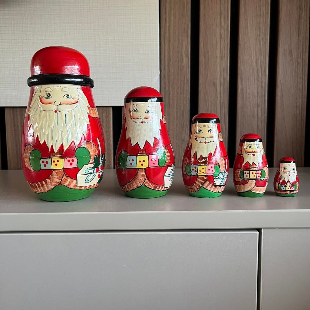 Houten kerstman matroesjka - 5 deling, Ophalen of Verzenden, Zo goed als nieuw, Pop
