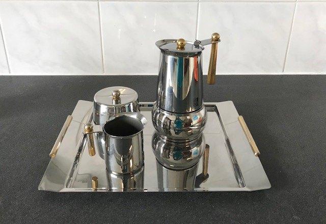 Espresso of mokkaset INOX, vintage, Antiek en Kunst, Antiek | Keukenbenodigdheden, Ophalen of Verzenden