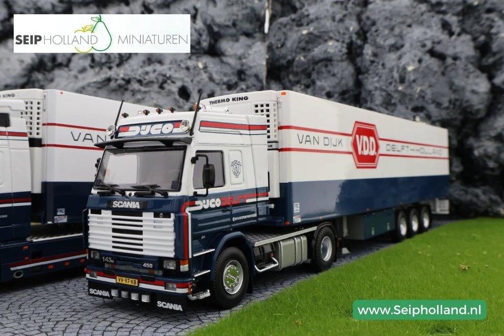 Tekno DIJCO Scania 143-450 estepe dak koeloplegger, Hobby en Vrije tijd, Modelauto's | 1:50, Info@seipholland.nl, NL, Nieuw, Bus of Vrachtwagen