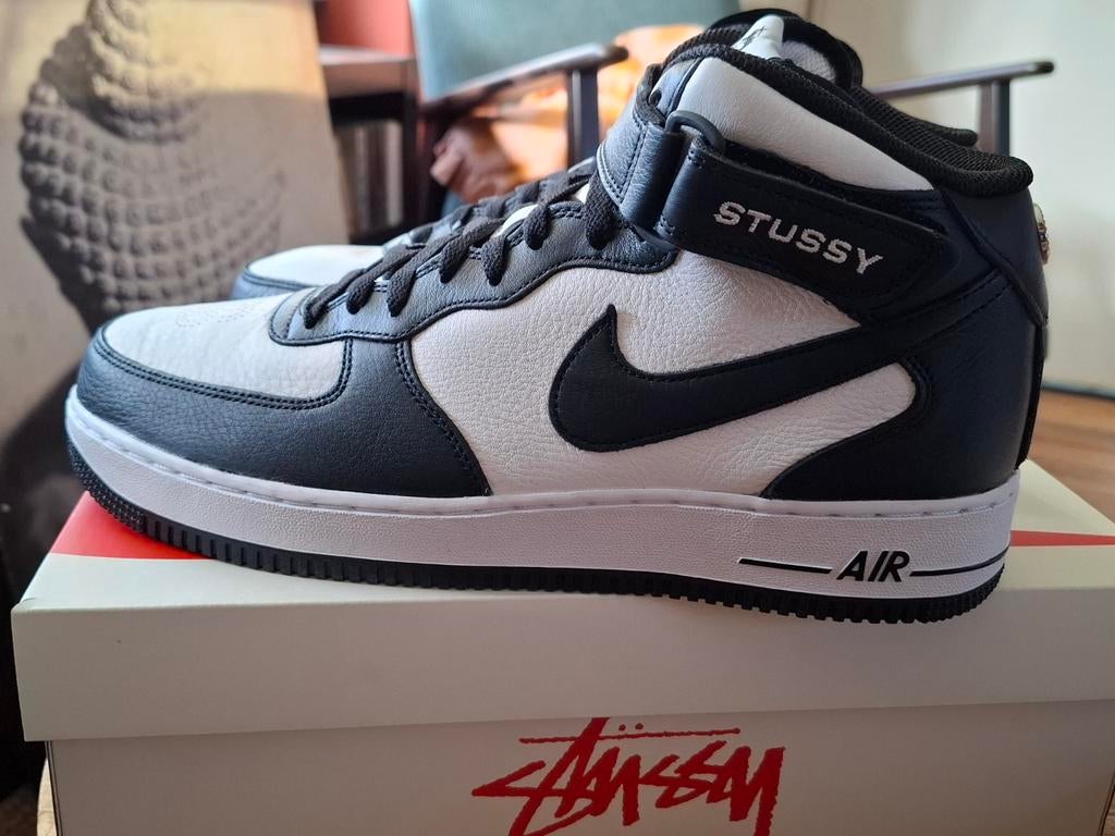 Nike Air Force 1 Mid Stussy Black white DJ7840002, Ophalen, Overige kleuren, Nike, Nieuw