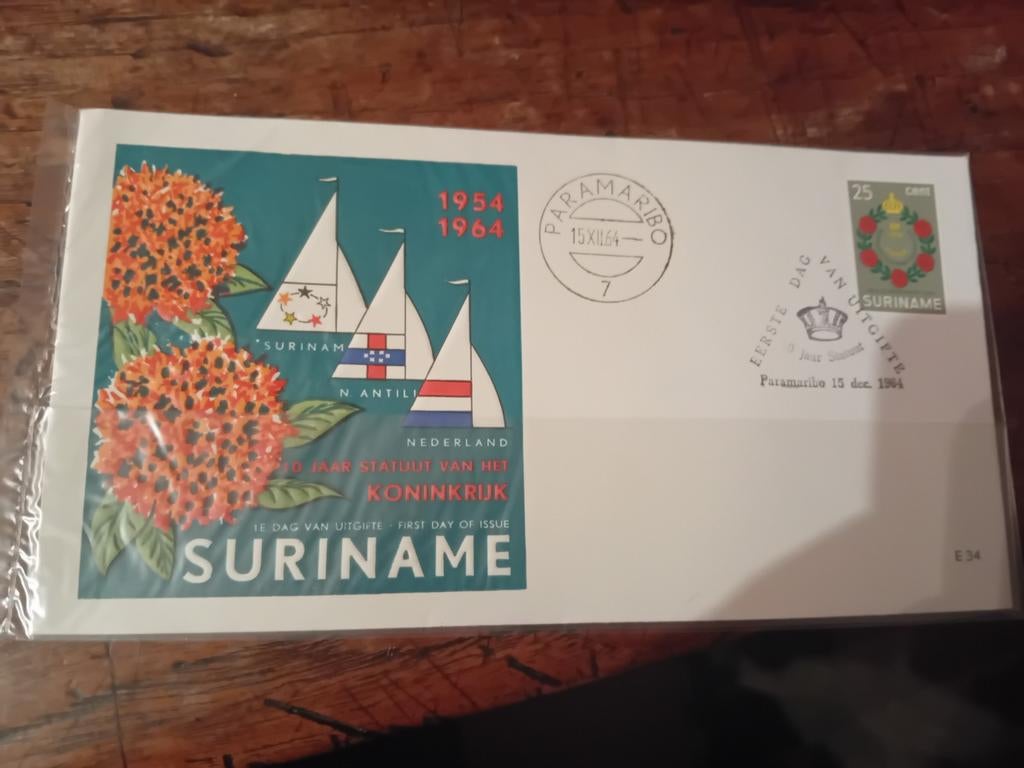 Suriname 1964 - Eerste Dag Uitgifte, Postzegels en Munten, Ophalen of Verzenden, Gestempeld