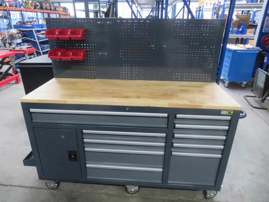 Gereedschapswagen met achterwand massief houten werkblad, Ophalen, Nieuw, 120 tot 170 cm