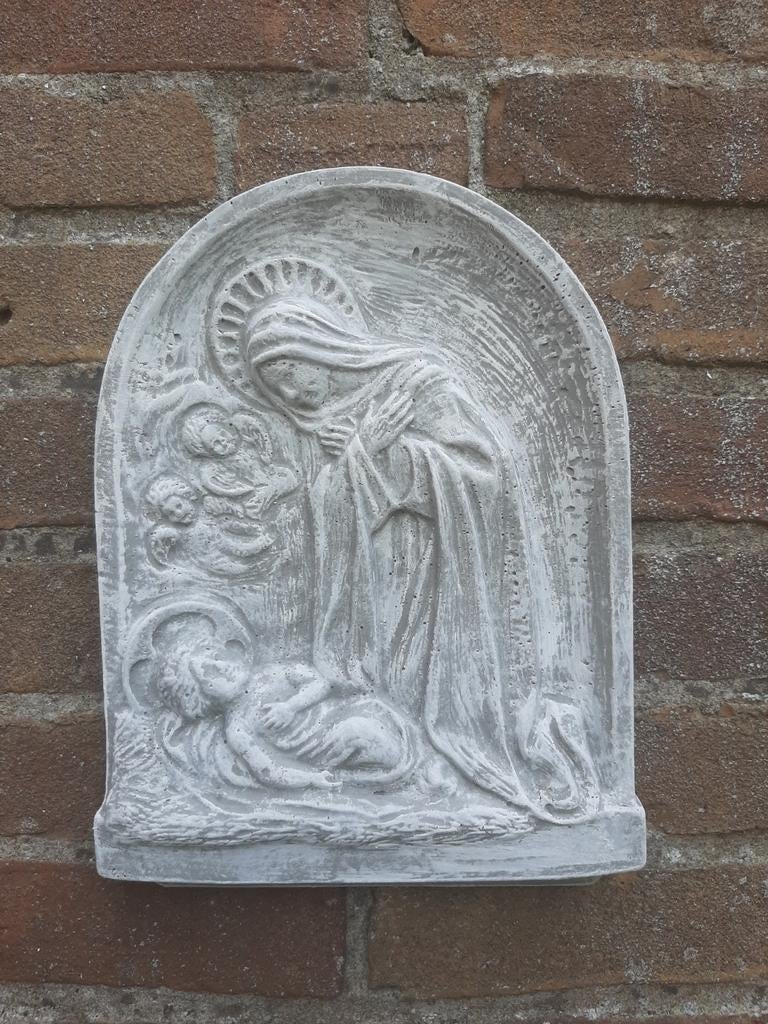 Maria bij kribbe wanddecoratie betonnen beeld tuinbeeld, Tuin en Terras, Tuinbeelden, Ophalen of Verzenden, Nieuw