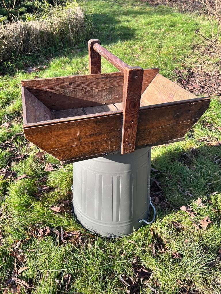 Robuuste antieke houten plukbak / oogstmand - brocante, Ophalen