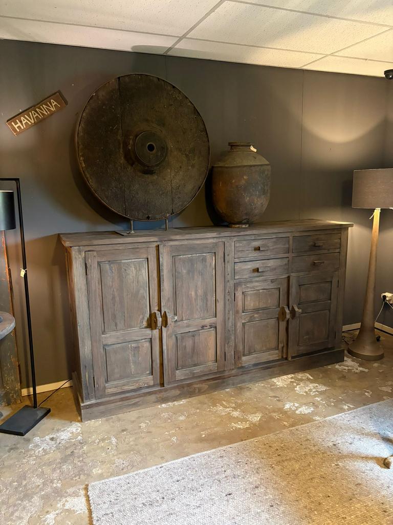 Landelijk grijs houten dressoir kast wandmeubel sidetable, Ophalen of Verzenden, Zo goed als nieuw, 25 tot 50 cm, 100 tot 150 cm