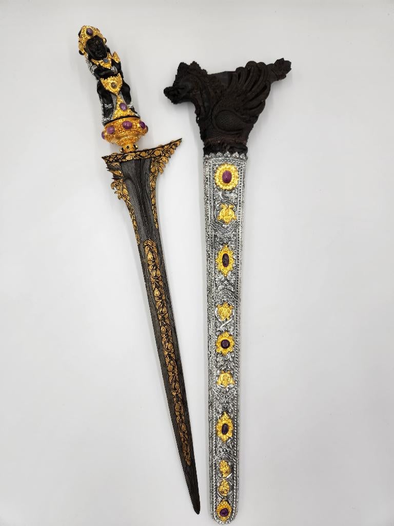 Antieke Keris Bali Pamor Bias Melela Areng Zilver Goud KTC17, Antiek en Kunst, Verzenden