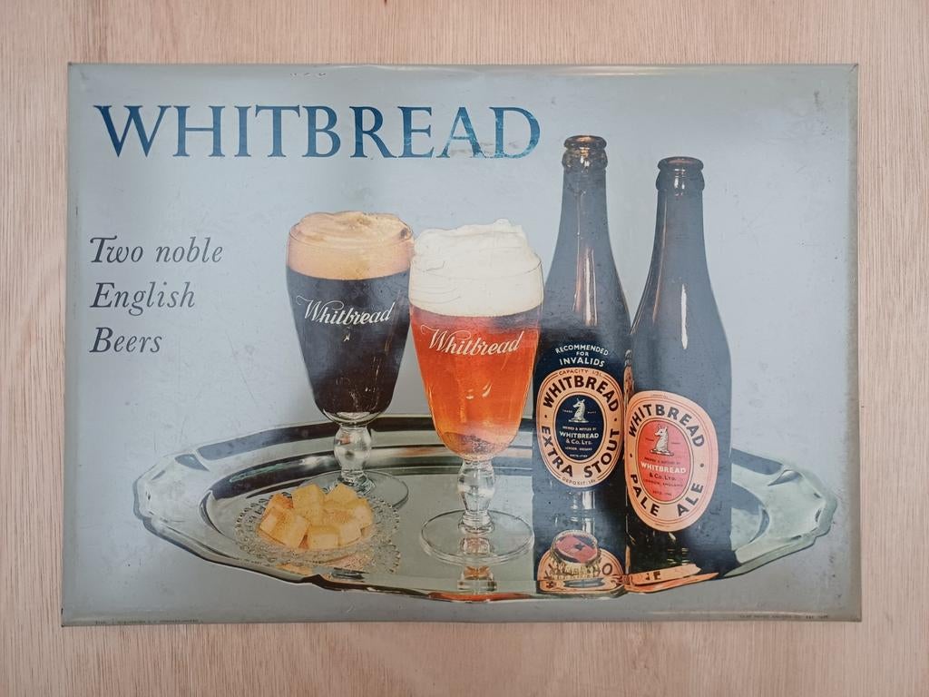 Whitbread Stout En Ale Vintage Glacoide Reclamebord  1961, Ophalen, Gebruikt, Reclamebord, Plaat of Schild, Overige merken