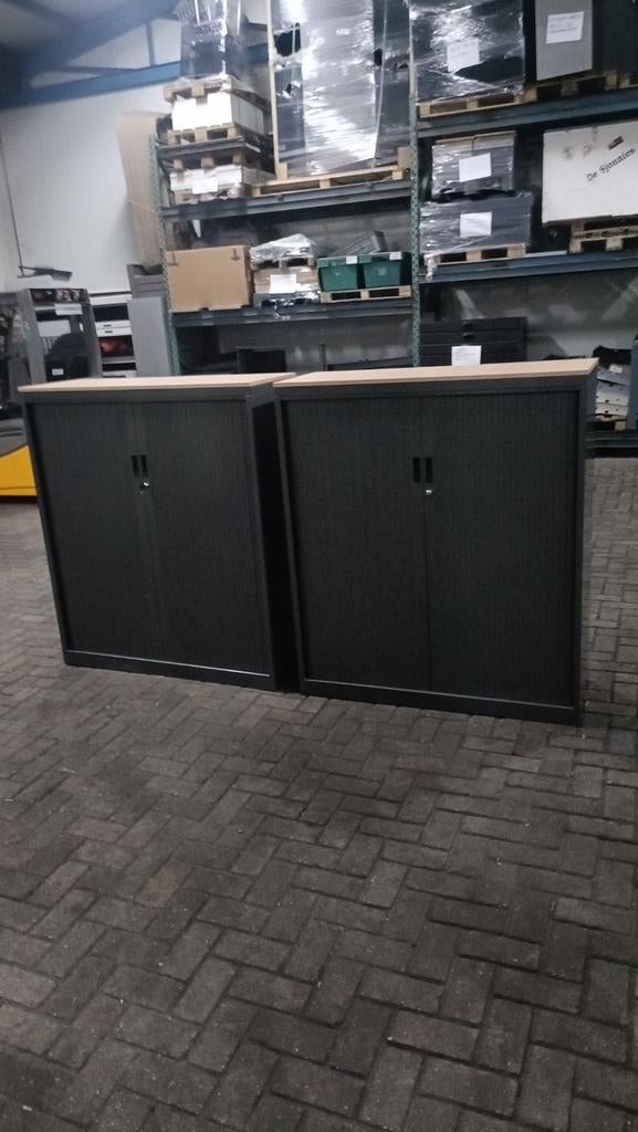 Donkere Antraciete metalen roldeurkasten archiefkasten, 100 tot 150 cm, Ophalen of Verzenden, H., Met slot