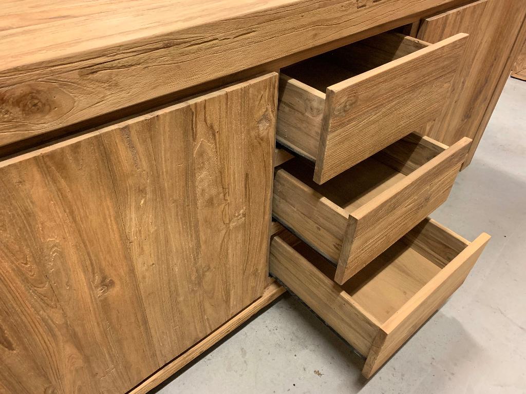 TV dressoir 180, geborsteld gerecycled teak, audiomeubel, 150 tot 200 cm, Teakhout, Nieuw, Ophalen of Verzenden