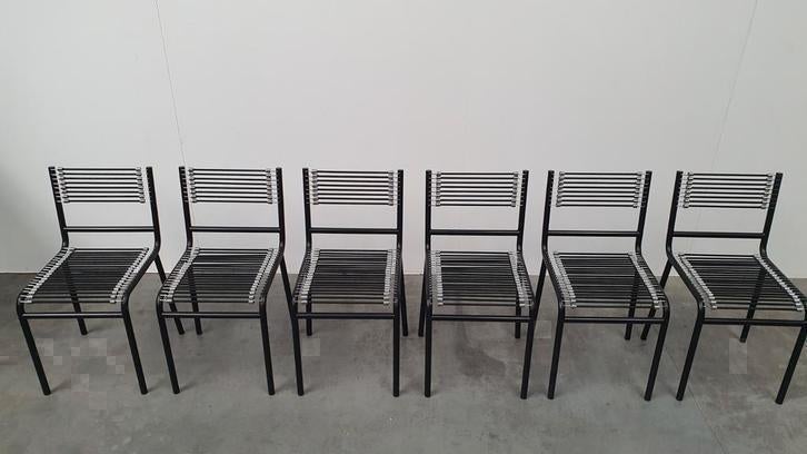 6 zwarte Sandows Rene Herbst bauhaus design stoelen, Huis en Inrichting, Stoelen, .., Gebruikt, Twee, Zwart