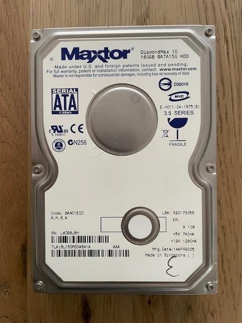 harde schijf - Maxtor DiamondMax 10 - 160 GB, Maxtor, Intern, Opslag 160 GB, HDD