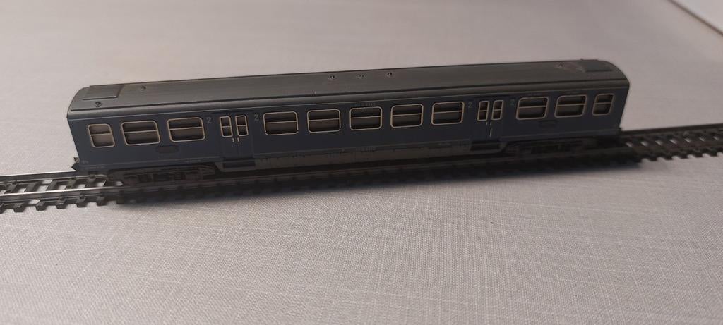Minitrix 3020 NS Plan E 2e klas rijtuig blauw, Gebruikt, Gelijkstroom, Trix, Wagon