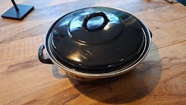 Zwarte braadpan met deksel Le Chef 25 cm, Gebruikt, Met deksel, Braadpan, Ophalen of Verzenden