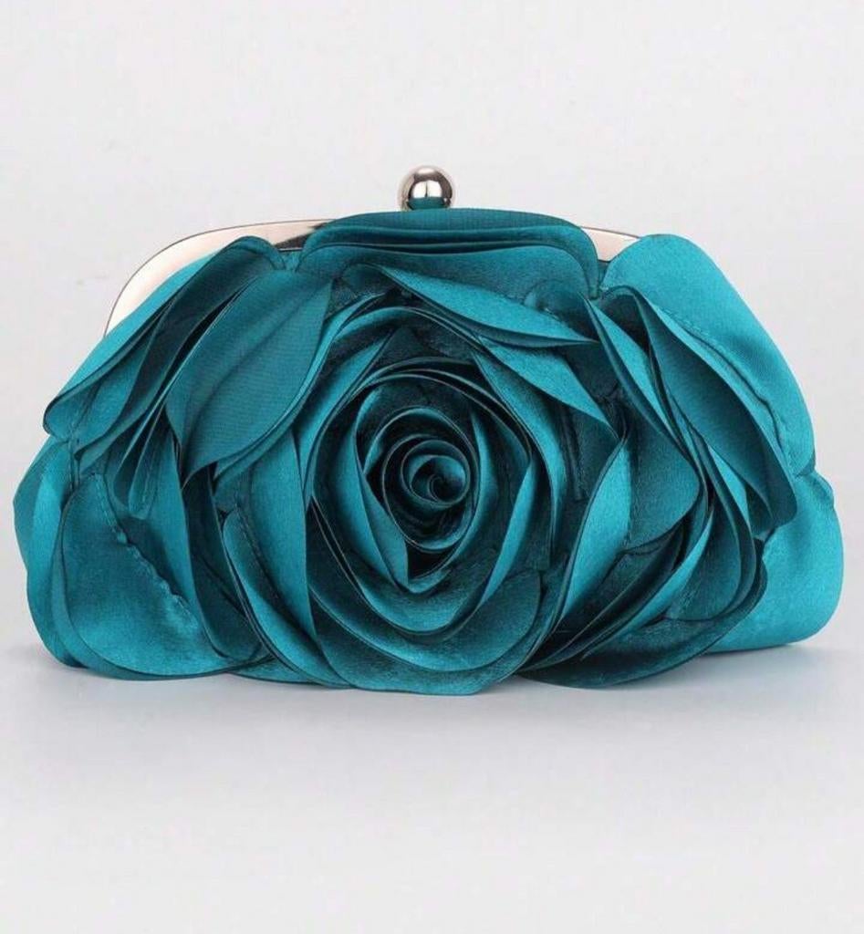 Nieuwe Avondtasje met Rozenmotief - Petrol Blauw, Ophalen of Verzenden