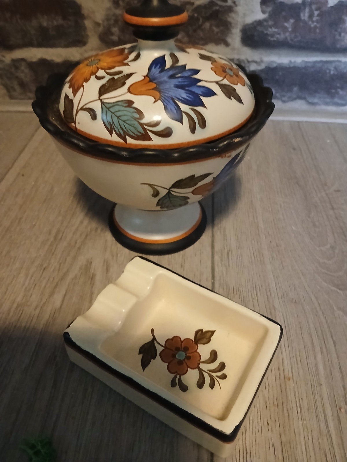 Flora Gouda Plateel Set: Pot en Asbak - Handwerk Holland, Ophalen of Verzenden
