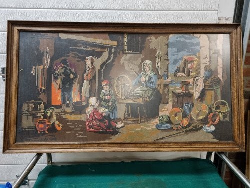 geborduurd schilderij groot in eikenhouten lijst, Ophalen of Verzenden, 'T Olde Gre-j, Info@toldegrej.nl, Endepoelstraat 20f Didam