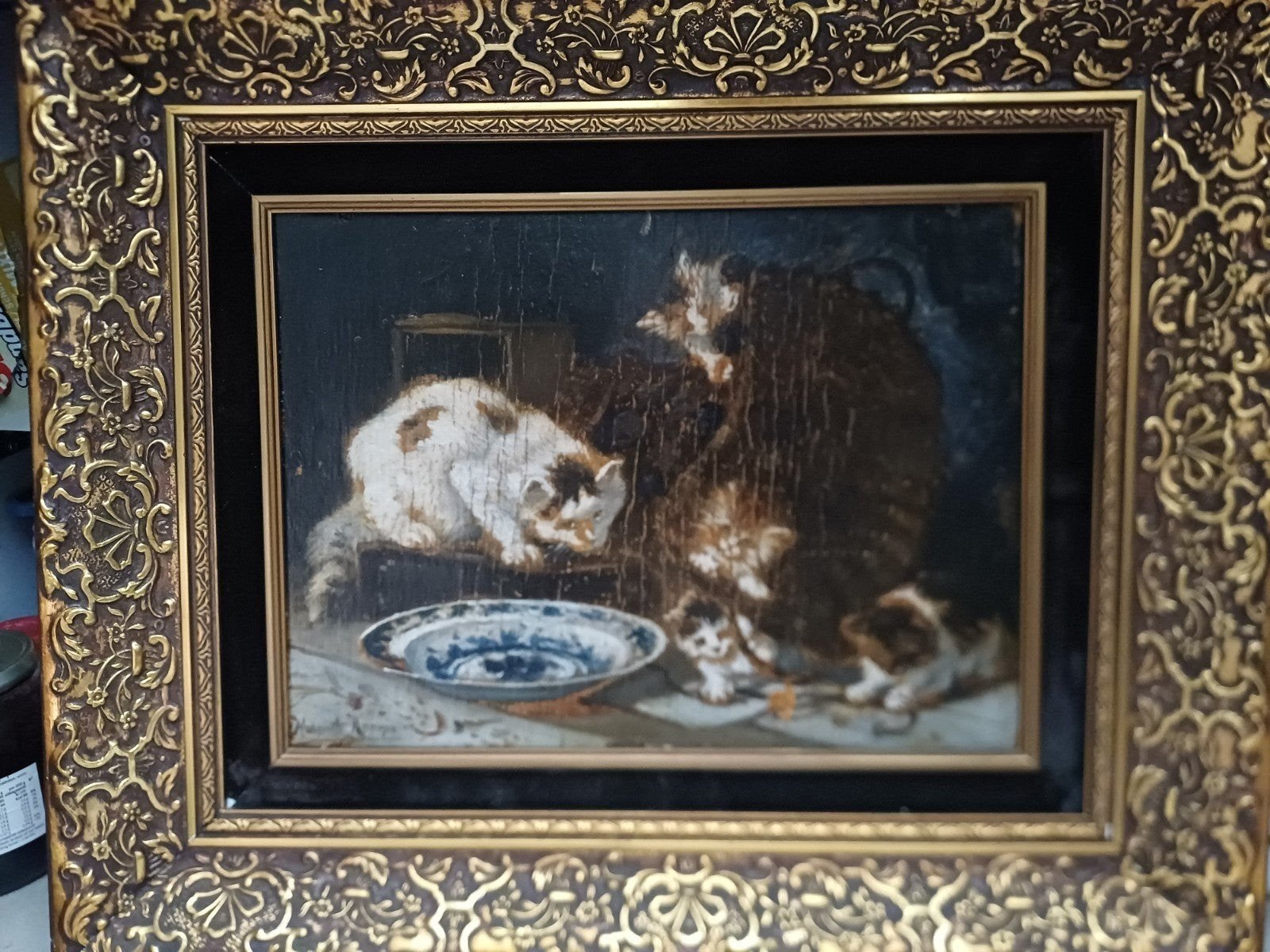 mooi poezen schilderij linksonder signeerd, Antiek en Kunst, Ophalen of Verzenden