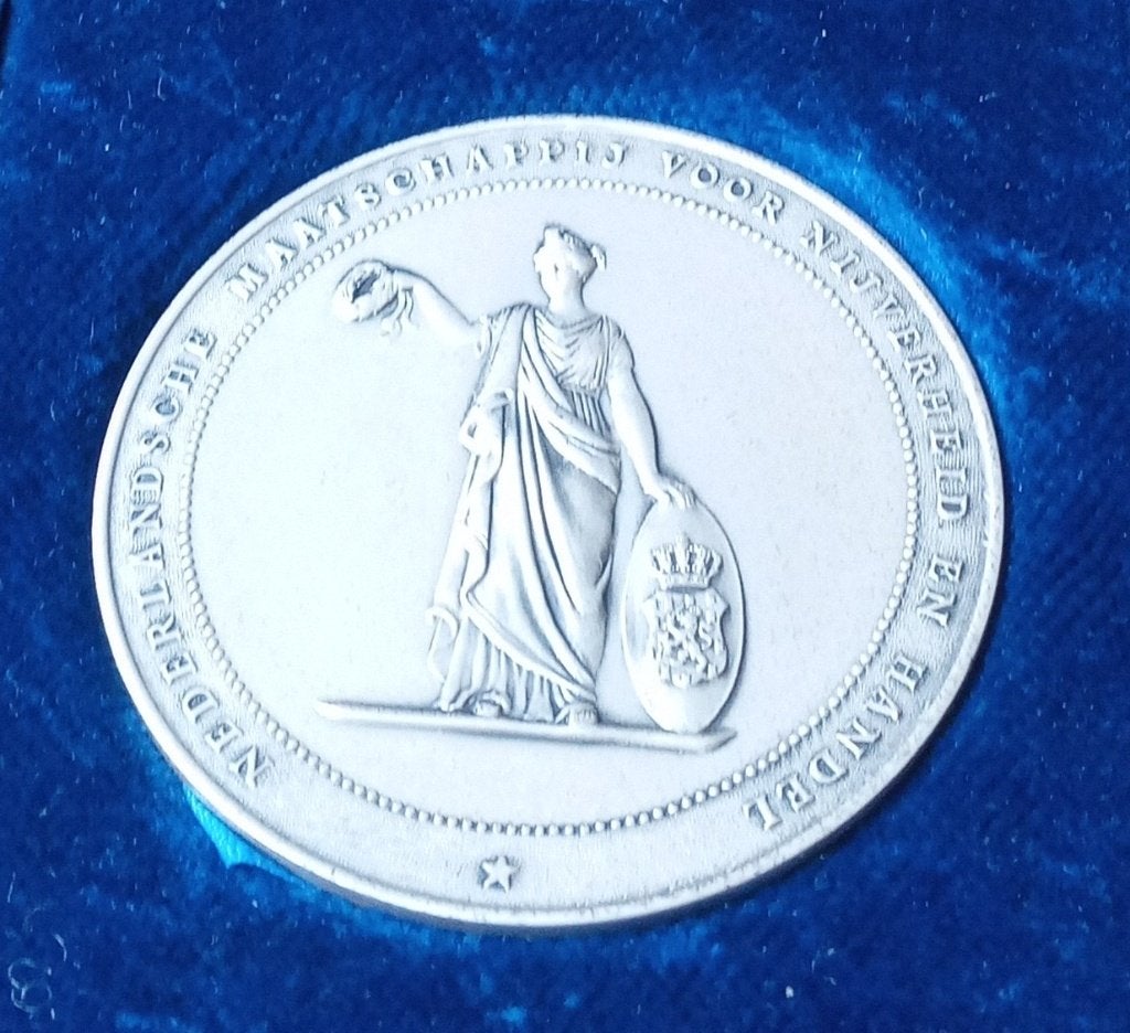 Zilveren penning Ned. Mij. voor Nijverheid en Handel, Ophalen of Verzenden, Zilver, Nederland