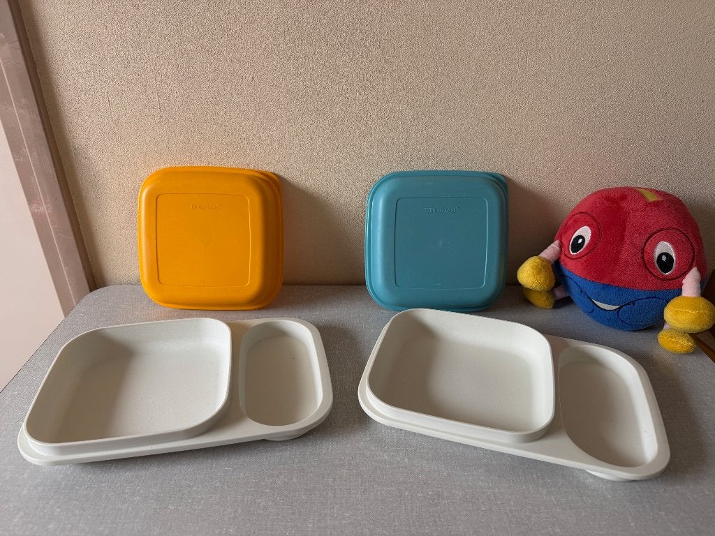 2 in NIEUWSTAAT borden met zijvak + deksels van TUPPERWARE, Ophalen of Verzenden, Zo goed als nieuw, Overige typen, BPA-vrij