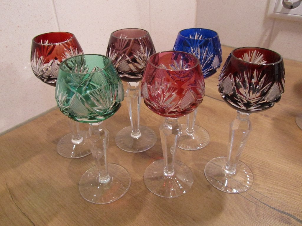 Boheems kristal borrelglazen set 6 stuks, Antiek en Kunst, Antiek | Glas en Kristal, Ophalen of Verzenden