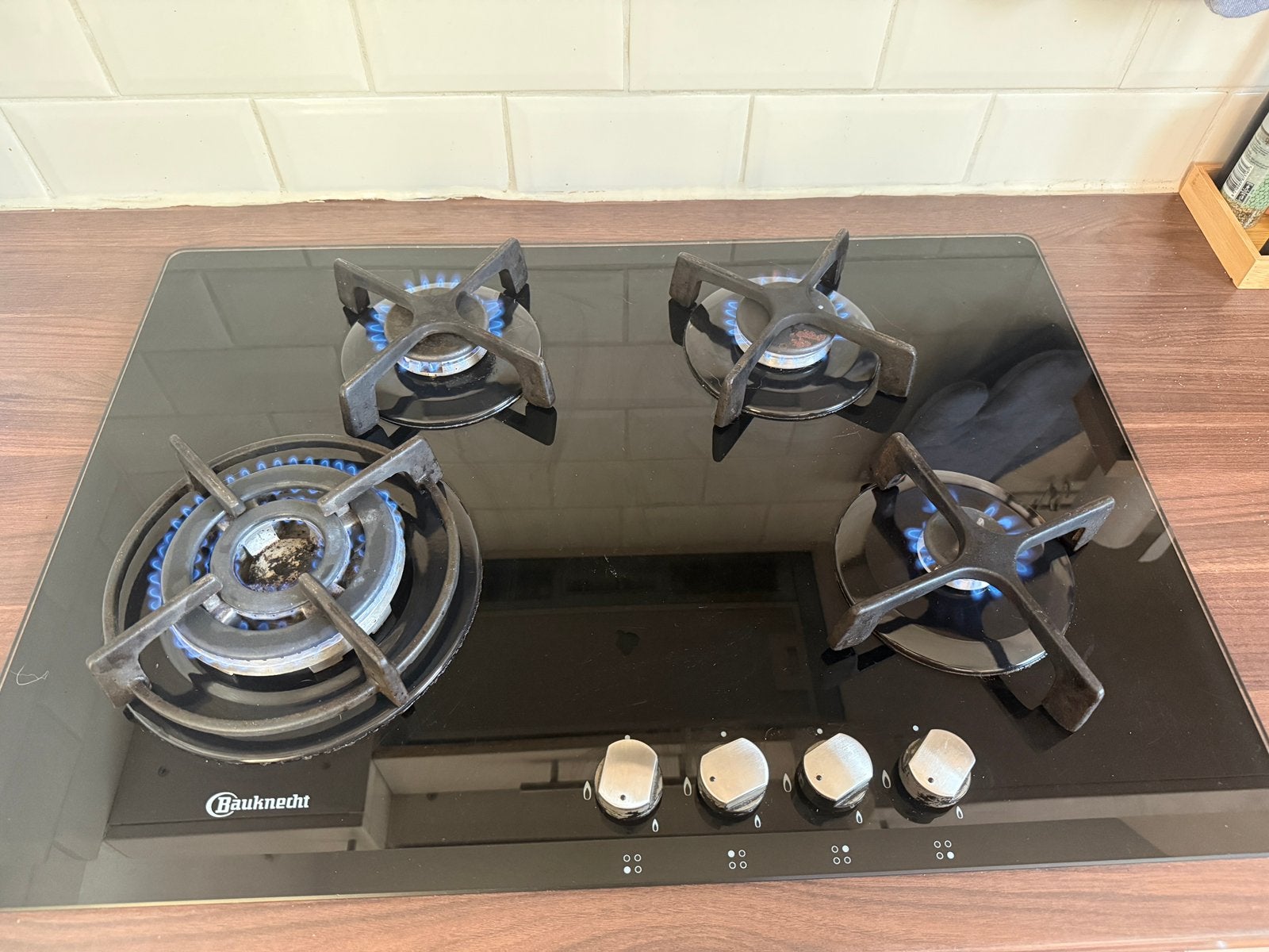 Bauknecht glazen gaskookplaat inbouw, Ophalen, Gebruikt, 4 kookzones, Inbouw