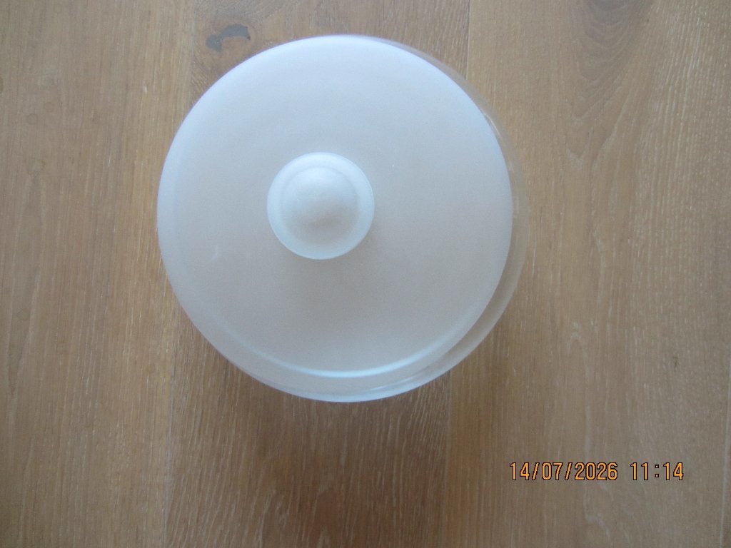 Glazen koektrommel., Ophalen